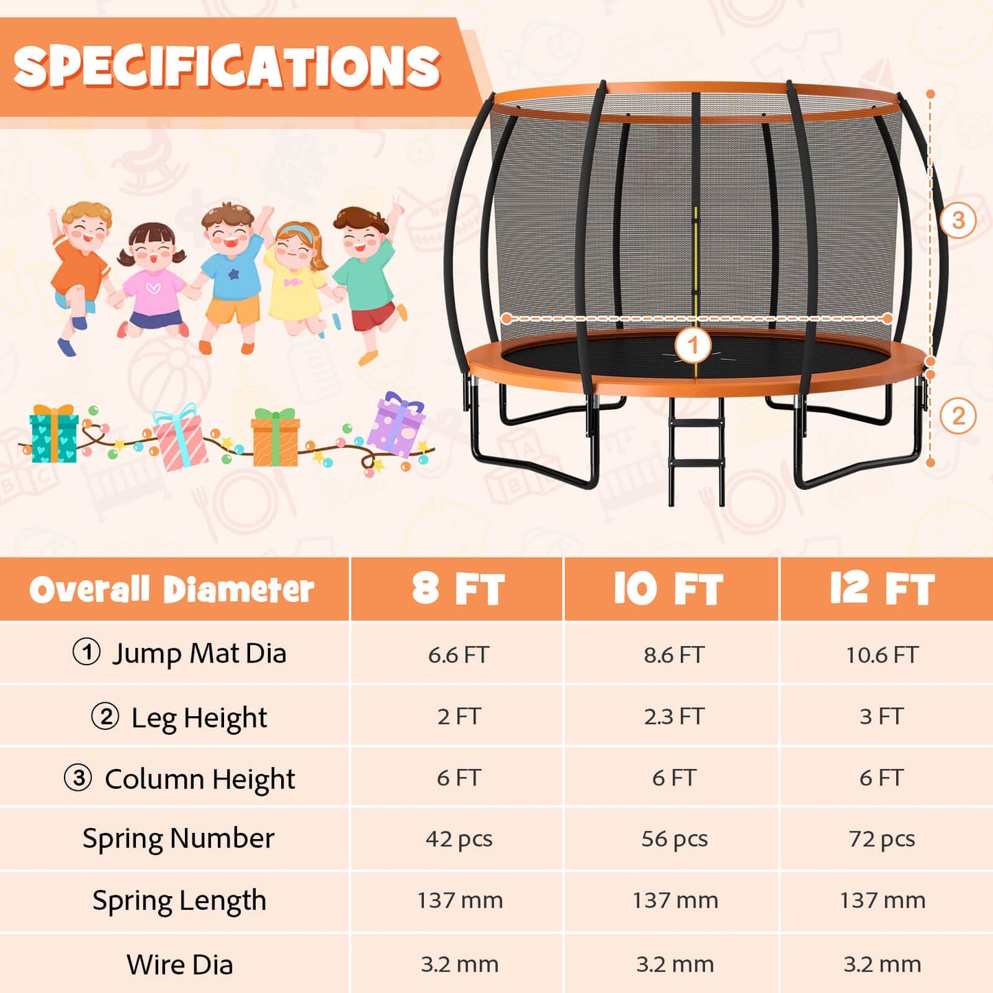 12FT ASTM Approved Recreational Trampoline with Ladder