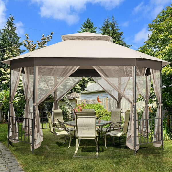 10' x 12' Octagonal Patio Gazebo with Double-Tier Canopy & Zippered Sidewalls