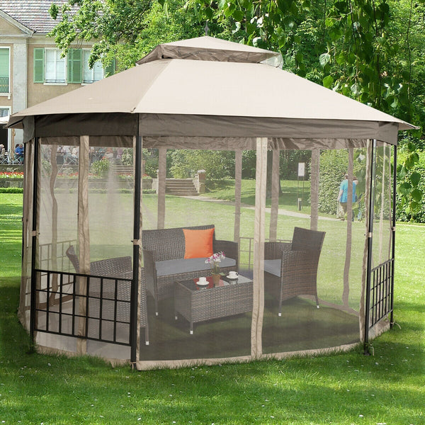 10' x 12' Octagonal Patio Gazebo with Double-Tier Canopy & Zippered Sidewalls