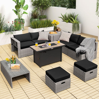 9 Pieces Patio Furniture Set with 42 Inches 60000 BTU Fire Pit