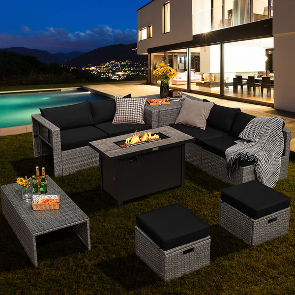 9-Piece Patio Furniture Set with 42" 60,000 BTU Propane Fire Pit