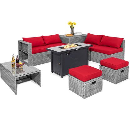 9 Pieces Patio Furniture Set with 42 Inches 60000 BTU Fire Pit