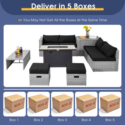 9 Pieces Patio Furniture Set with 42 Inches 60000 BTU Fire Pit