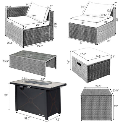 9 Pieces Patio Furniture Set with 42 Inches 60000 BTU Fire Pit