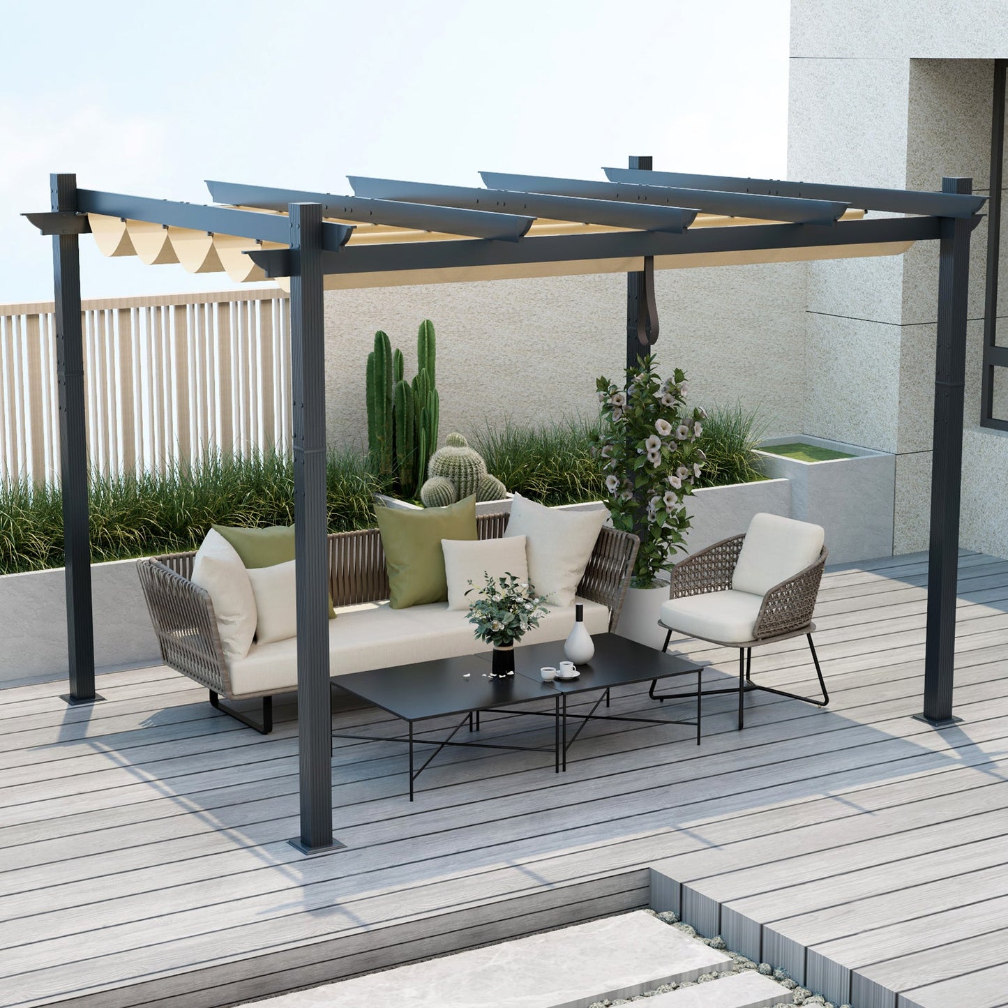 10x12 Aluminum Retractable Pergola Canopy | Outdoor Shelter