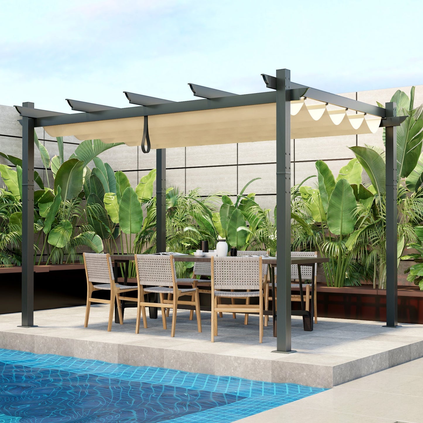 10x12 Aluminum Retractable Pergola Canopy | Outdoor Shelter