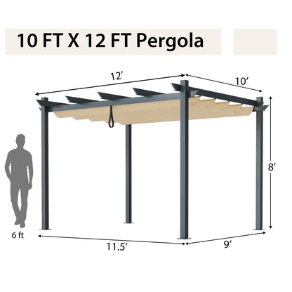 10x12 Aluminum Retractable Pergola Canopy | Outdoor Shelter