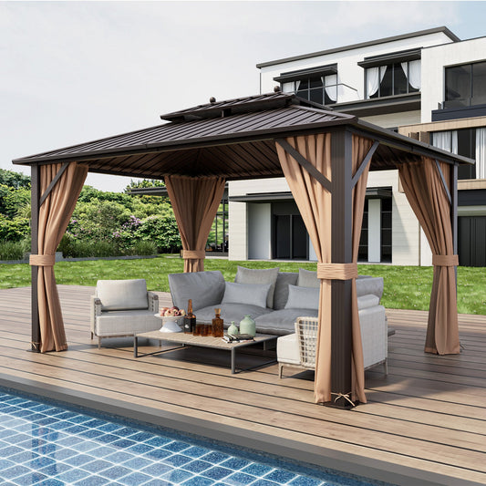 10 x 13 FT Hardtop Patio Gazebo with Galvanized Steel Roof