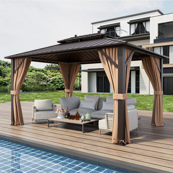 10 x 13 FT Hardtop Patio Gazebo with Galvanized Steel Roof