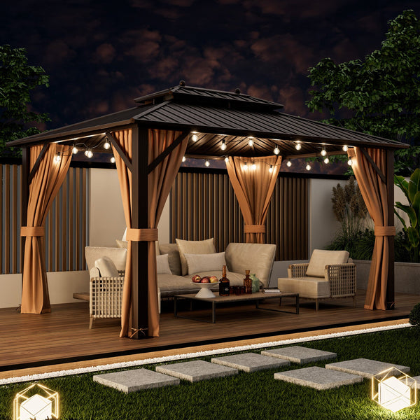 10 x 13 FT Hardtop Patio Gazebo with Galvanized Steel Roof