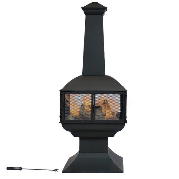Large Black Outdoor Steel Chimenea Wood-Burning Fire Pit