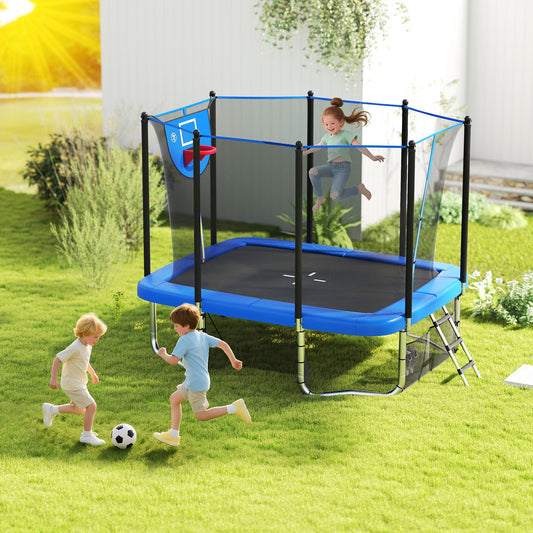 10 x 8 FT Rectangle Outdoor Trampoline with Basketball Hoop & Soccer Goa