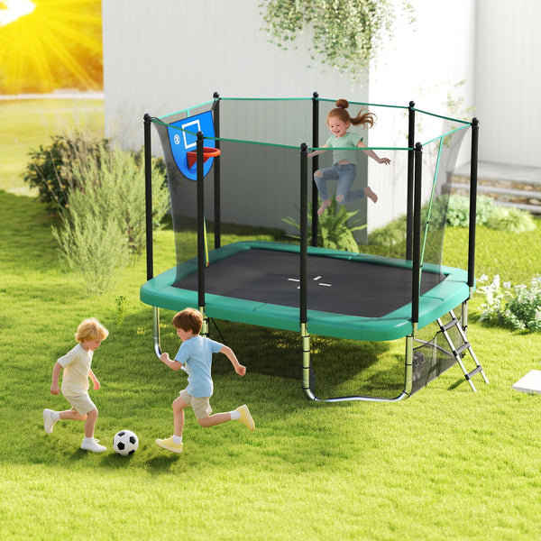 10 x 8 FT Rectangle Outdoor Trampoline with Basketball Hoop & Soccer Goa