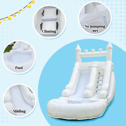 Commercial Grade White Inflatable Water Slide with Splash Pool Bouncy Castle for Adults and Kids Includes Blower Customization