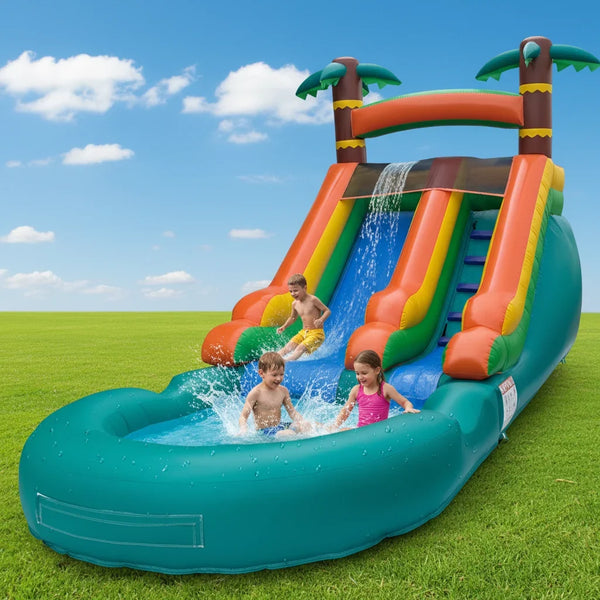Commercial-Grade White Inflatable Water Slide with Splash Pool