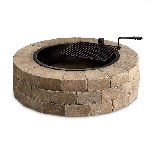 48-Inch Outdoor Round Concrete Stone Fire Pit Kit with Swivel Cooking Grate