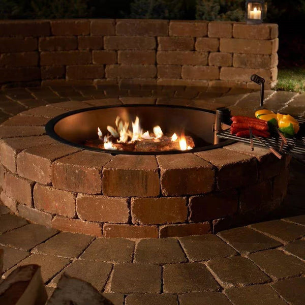 48-Inch Outdoor Round Concrete Stone Fire Pit Kit with Swivel Cooking Grate