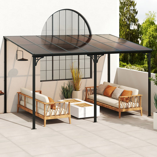 Wall-Mounted Outdoor Gazebo with Sloped Polycarbonate Roof