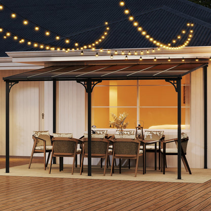 Wall-Mounted Outdoor Gazebo with Sloped Polycarbonate Roof