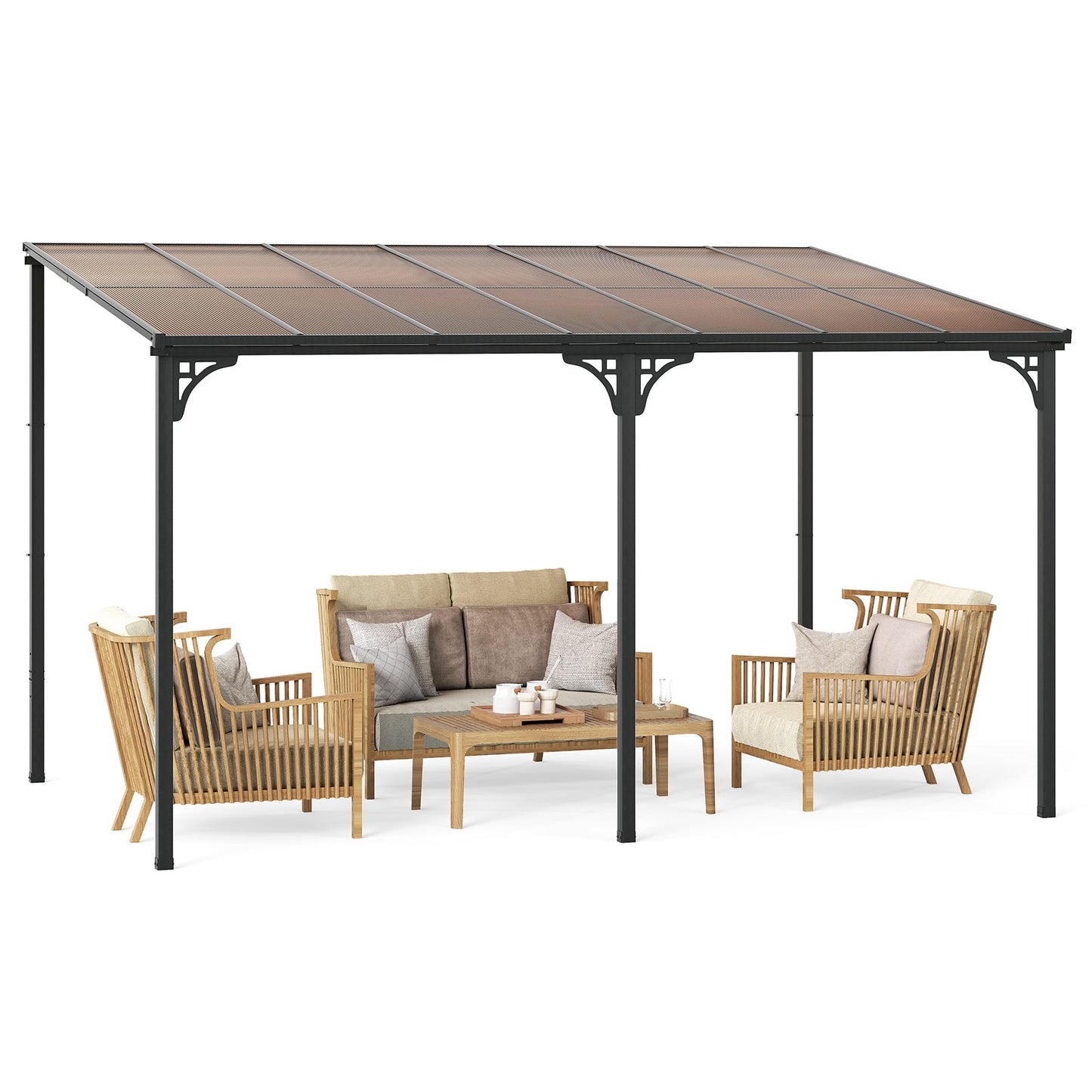 Wall-Mounted Outdoor Gazebo with Sloped Polycarbonate Roof