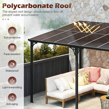 Wall-Mounted Outdoor Gazebo with Sloped Polycarbonate Roof