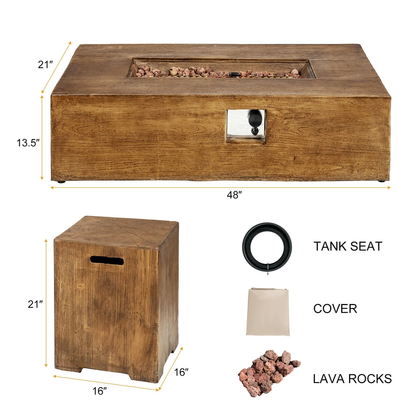 Outdoor Propane Fire Pit Table Set with Hidden Tank Storage