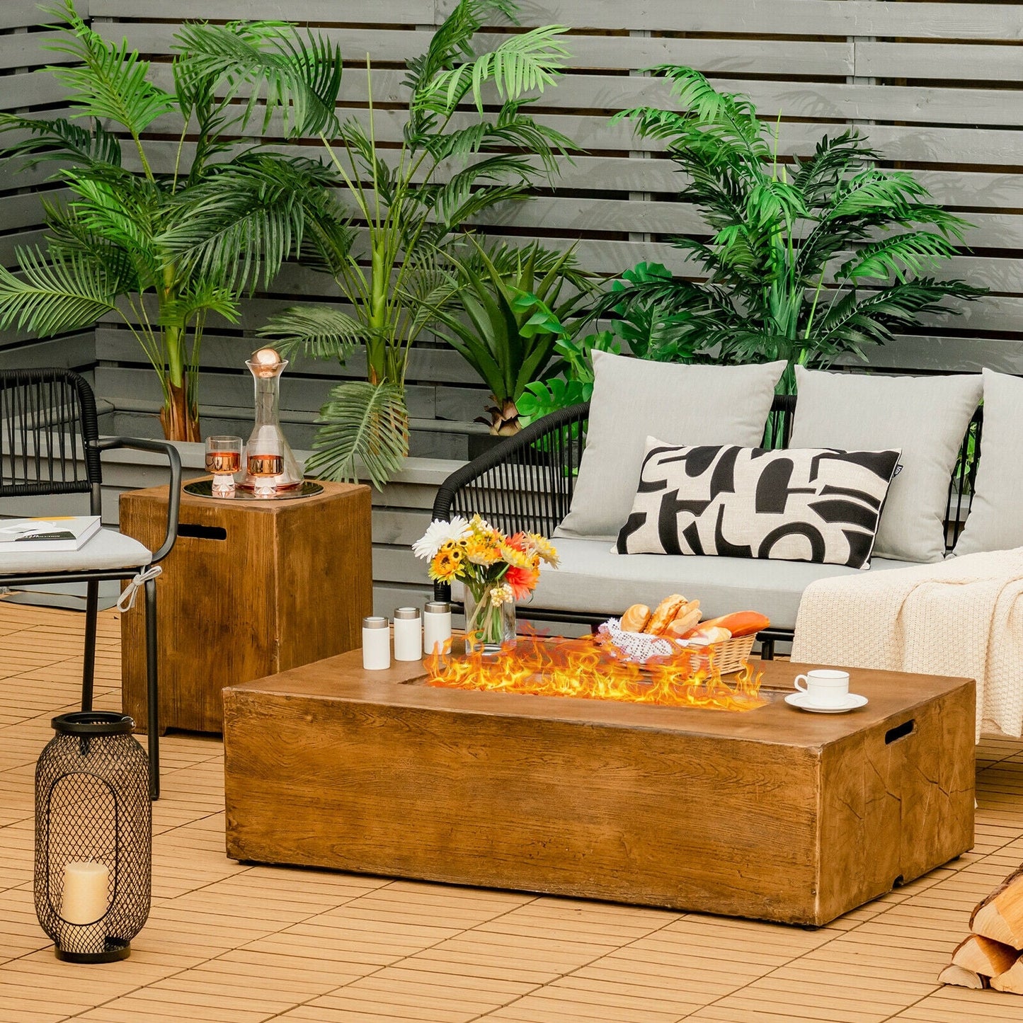 Outdoor Propane Fire Pit Table Set with Hidden Tank Storage