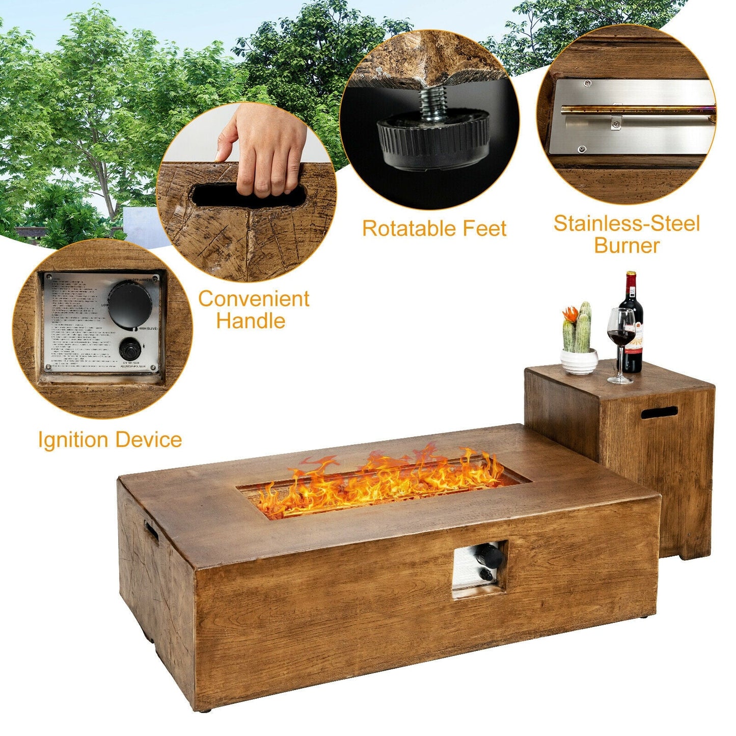 Outdoor Propane Fire Pit Table Set with Hidden Tank Storage