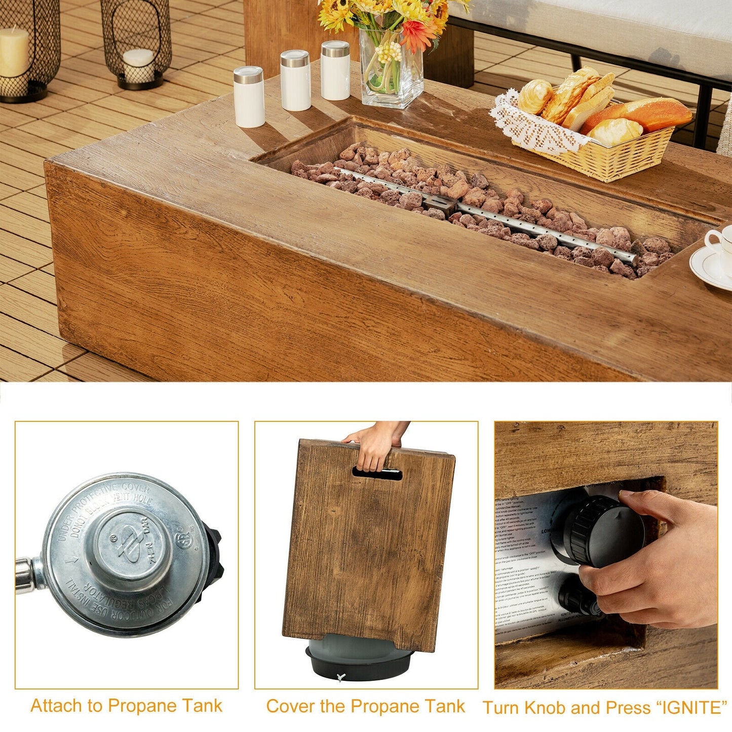 Outdoor Propane Fire Pit Table Set with Hidden Tank Storage