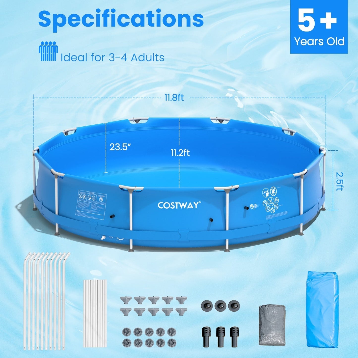 Round Above Ground Swimming Pool with Pool Cover – 3-Layer PVC & Polyester Frame Pool for Family Backyard Fun