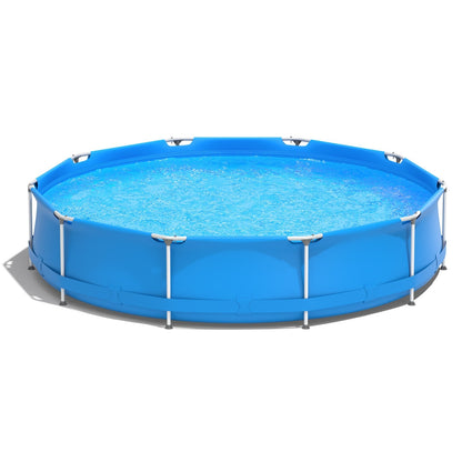 Round Above Ground Swimming Pool with Pool Cover – 3-Layer PVC & Polyester Frame Pool for Family Backyard Fun