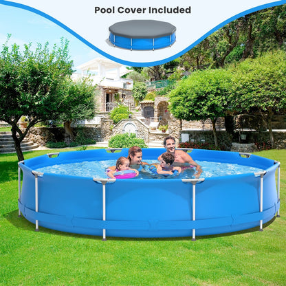 Round Above Ground Swimming Pool with Pool Cover – 3-Layer PVC & Polyester Frame Pool for Family Backyard Fun