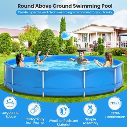 Round Above Ground Swimming Pool with Pool Cover – 3-Layer PVC & Polyester Frame Pool for Family Backyard Fun