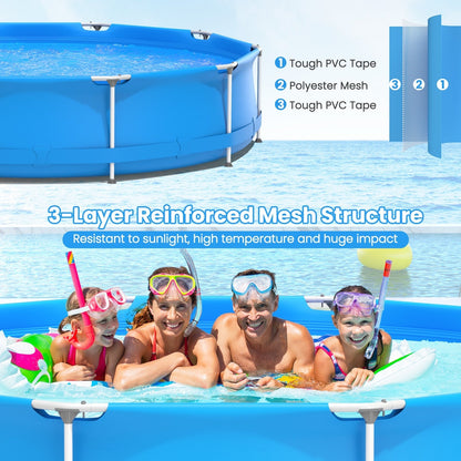Round Above Ground Swimming Pool with Pool Cover – 3-Layer PVC & Polyester Frame Pool for Family Backyard Fun