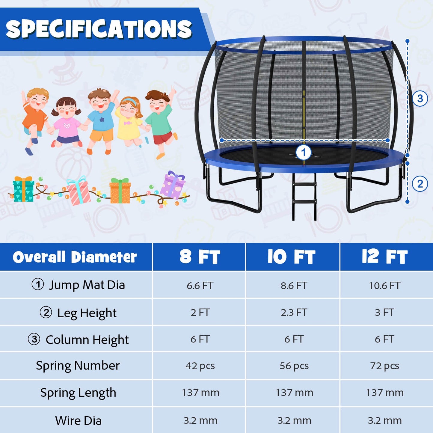 12FT ASTM Approved Recreational Trampoline with Ladder