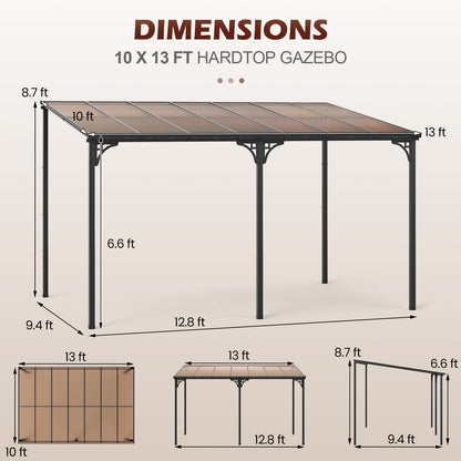 Wall-Mounted Outdoor Gazebo with Sloped Polycarbonate Roof